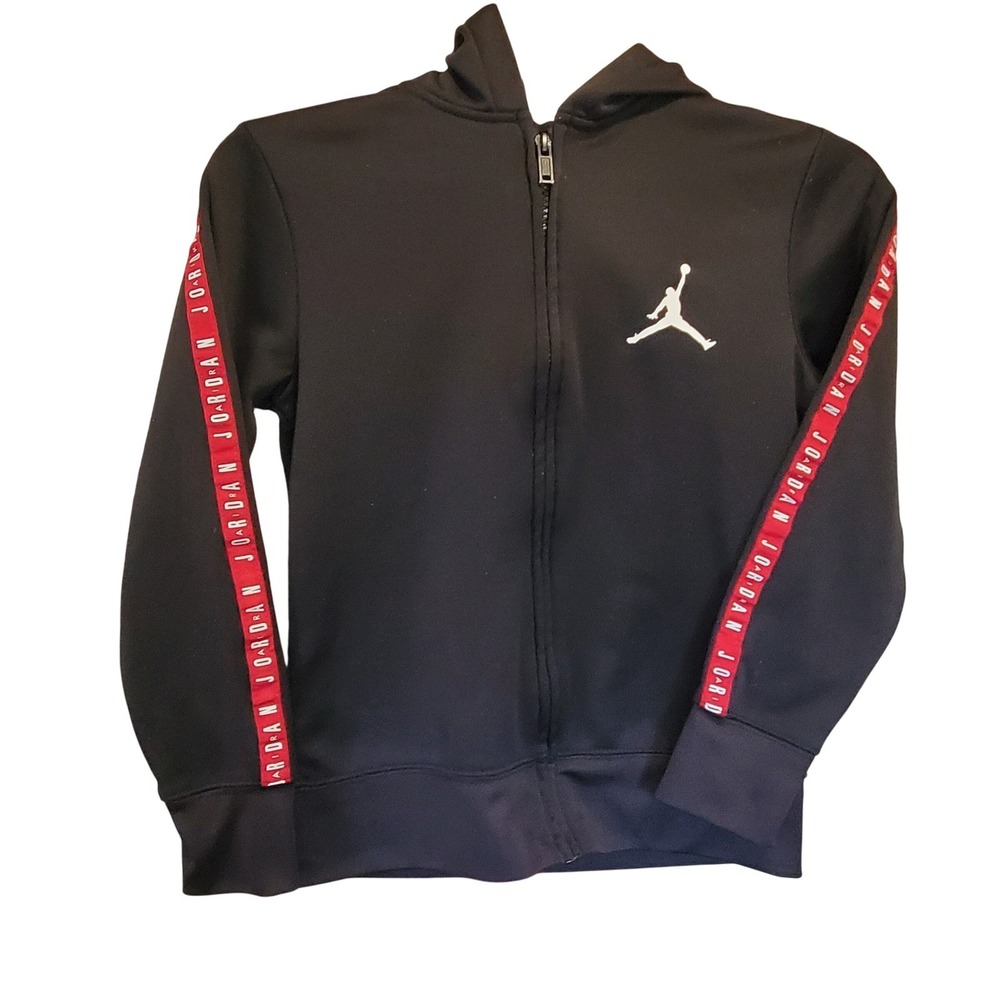 Kids Jordan Black Full Zip Hoodie Jacket  Tracksuit Red Jordan Tape S 8-10